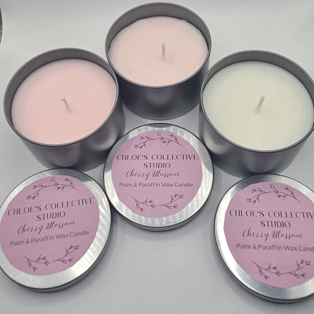 Cherry Blossom Scented Candle | Handmade Palm & Paraffin Wax Blend | Single Wick Floral Home Fragrance